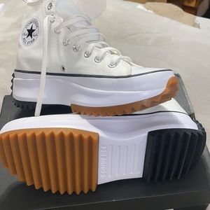 Converse high top platforms white